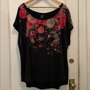 Torrid black & floral blouse tee - size 2 (18)